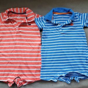 2 Carter's polo onesie rompers, sz 18 mos